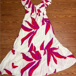 Nine West White Maxi Summer Dress with Red and Purple Floral Accents